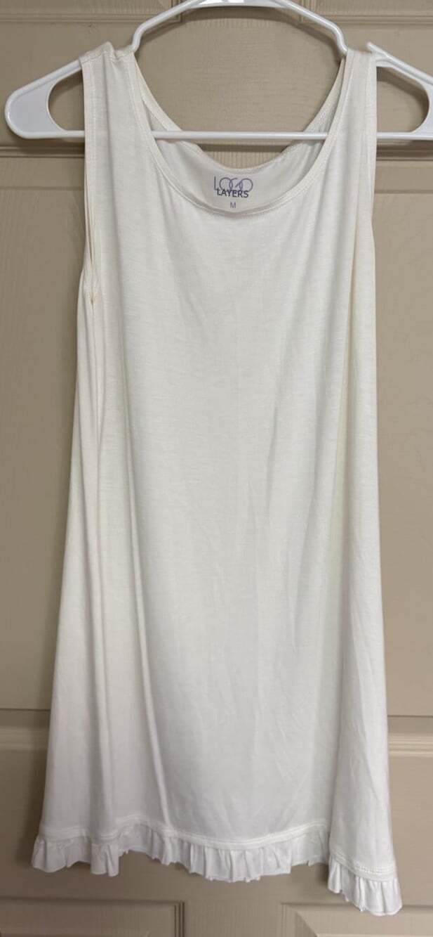 LOGO Layers Lori Goldstein Ivory Ruffle Hem Tank Top Medium